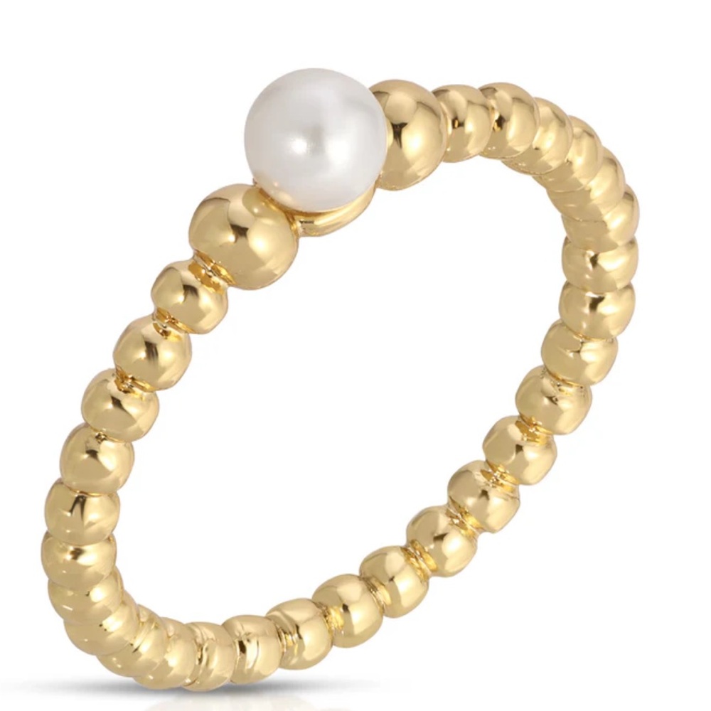 Lover's Tempo A Simple Beaded Ring With A Single Pearl. Size 8